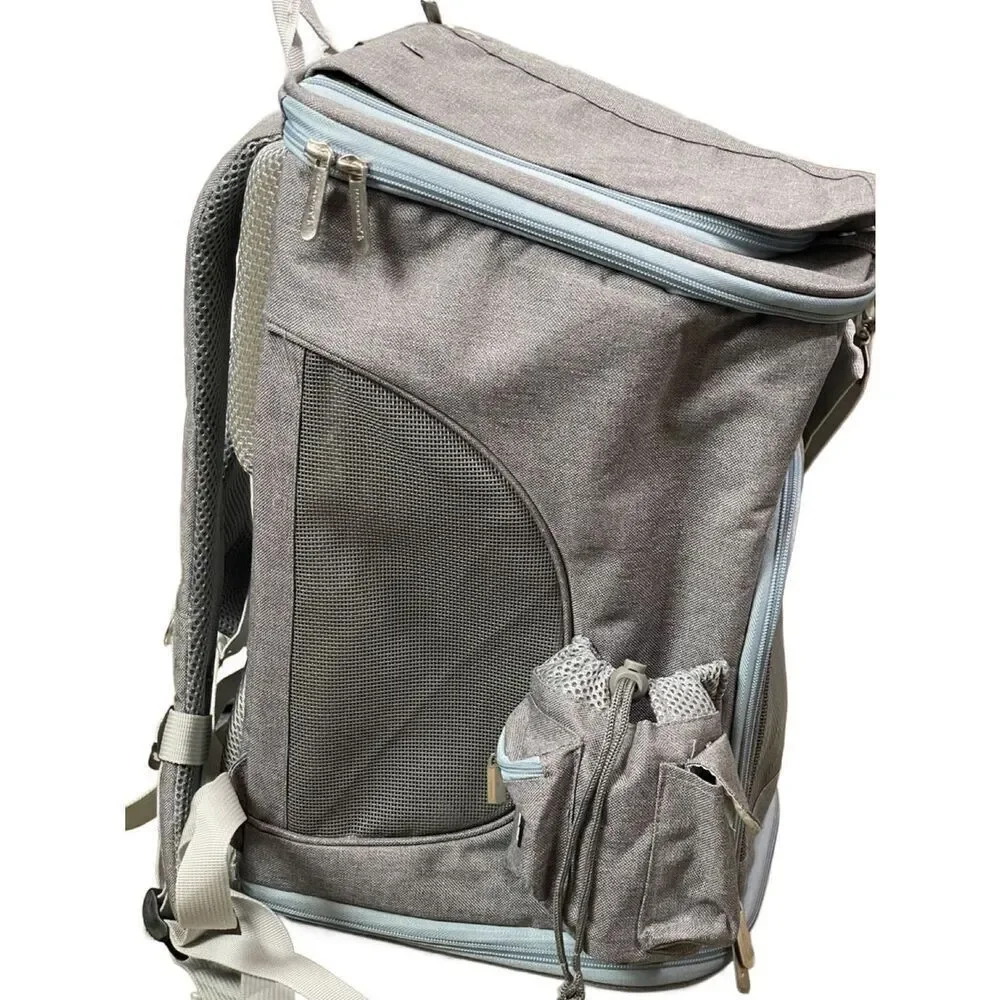 Mr. Peanuts Gray & Blue Convertible Small Pet Backpack & Crossbody Bag -Fleece